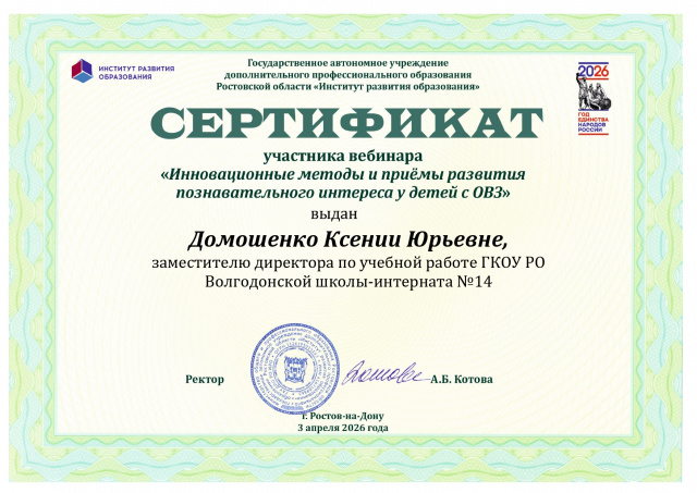 Опыт на региональном уровне - ГКОУ РО Волгодонская школа-интернат № 14